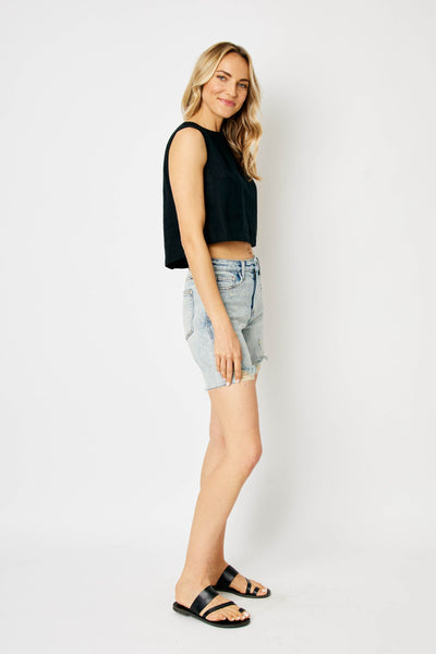 Judy Blue High Waist Mineral Wash Destroy Boyfriend Denim Short 150250-Shorts-Sunshine and Wine Boutique