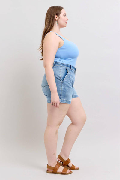 Judy Blue Mid Rise Trouser Denim Short 15289-Shorts-Sunshine and Wine Boutique
