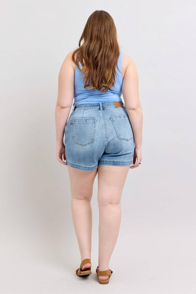 Judy Blue Mid Rise Trouser Denim Short 15289-Shorts-Sunshine and Wine Boutique