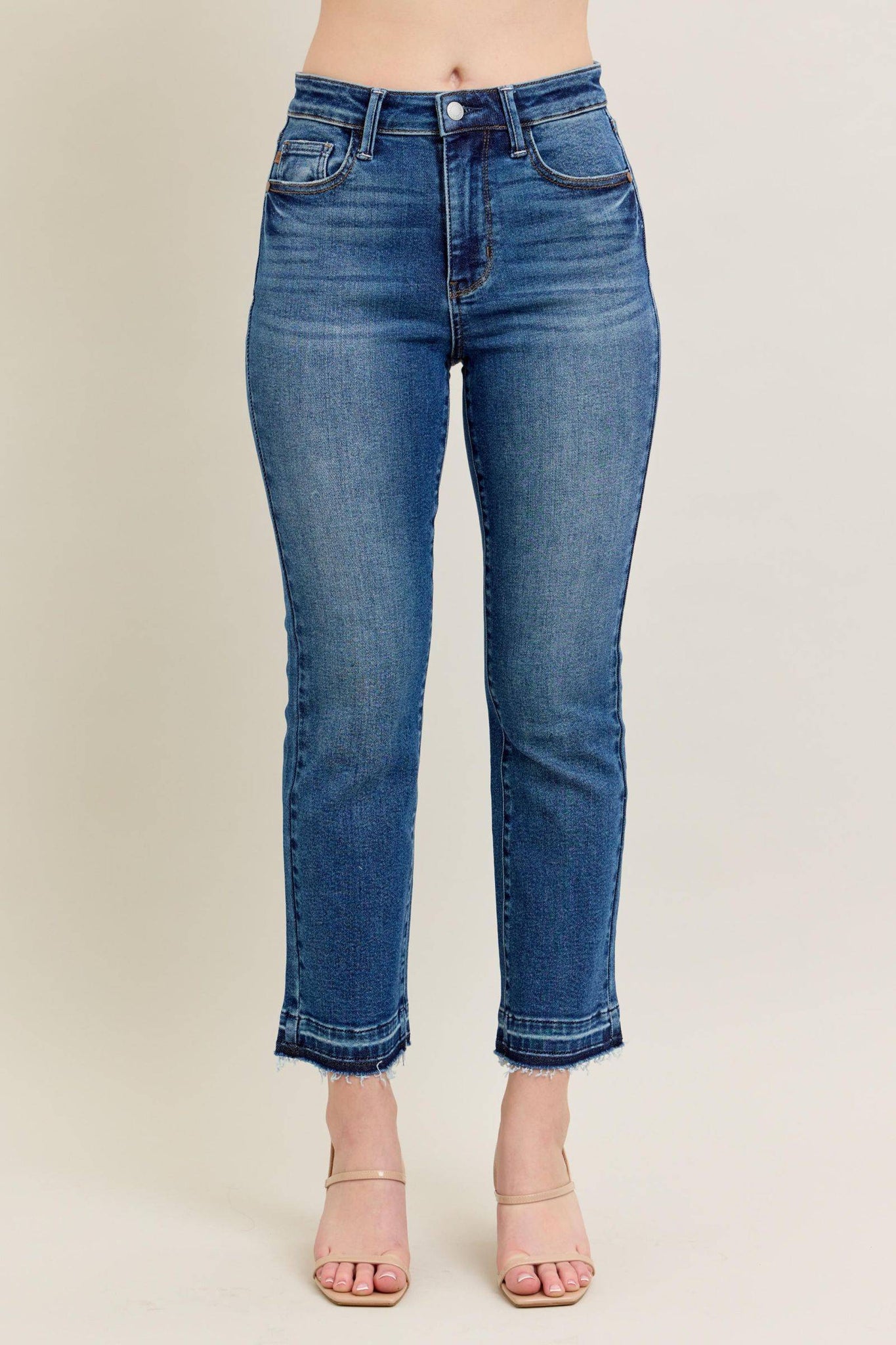 Judy Blue High Waist Vintage Wash Release Hem Kick Flare Denim Jeans 88981-Jeans-Sunshine and Wine Boutique