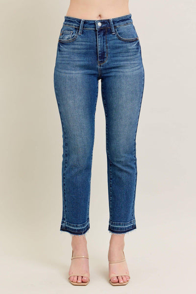 Judy Blue High Waist Vintage Wash Release Hem Kick Flare Denim Jeans 88981-Jeans-Sunshine and Wine Boutique