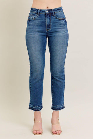 Judy Blue High Waist Vintage Wash Release Hem Kick Flare Denim Jeans 88981-Jeans-Sunshine and Wine Boutique