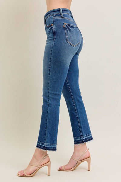 Judy Blue High Waist Vintage Wash Release Hem Kick Flare Denim Jeans 88981-Jeans-Sunshine and Wine Boutique