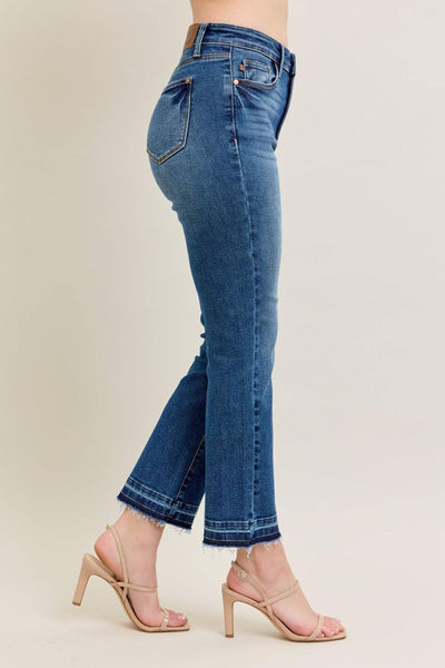 Judy Blue High Waist Vintage Wash Release Hem Kick Flare Denim Jeans 88981-Jeans-Sunshine and Wine Boutique