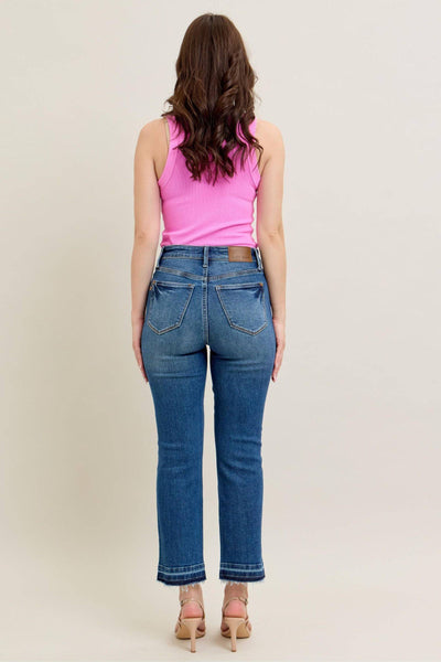Judy Blue High Waist Vintage Wash Release Hem Kick Flare Denim Jeans 88981-Jeans-Sunshine and Wine Boutique