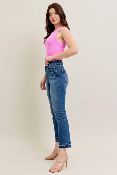 Judy Blue High Waist Vintage Wash Release Hem Kick Flare Denim Jeans 88981-Jeans-Sunshine and Wine Boutique