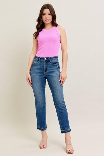 Judy Blue High Waist Vintage Wash Release Hem Kick Flare Denim Jeans 88981-Jeans-Sunshine and Wine Boutique