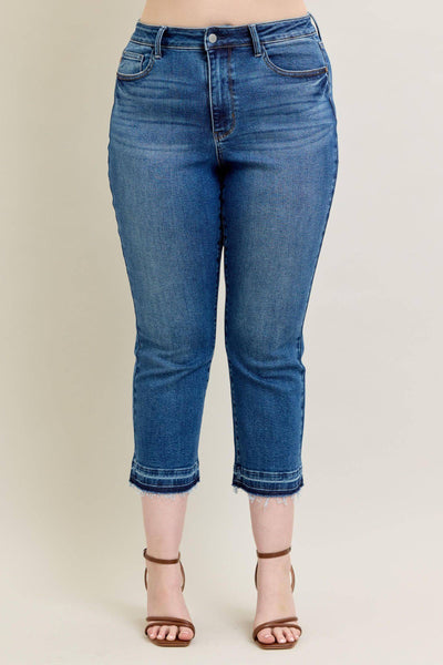 Judy Blue High Waist Vintage Wash Release Hem Kick Flare Denim Jeans 88981-Jeans-Sunshine and Wine Boutique