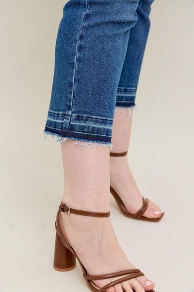 Judy Blue High Waist Vintage Wash Release Hem Kick Flare Denim Jeans 88981-Jeans-Sunshine and Wine Boutique