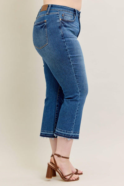 Judy Blue High Waist Vintage Wash Release Hem Kick Flare Denim Jeans 88981-Jeans-Sunshine and Wine Boutique