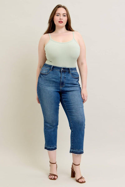 Judy Blue High Waist Vintage Wash Release Hem Kick Flare Denim Jeans 88981-Jeans-Sunshine and Wine Boutique