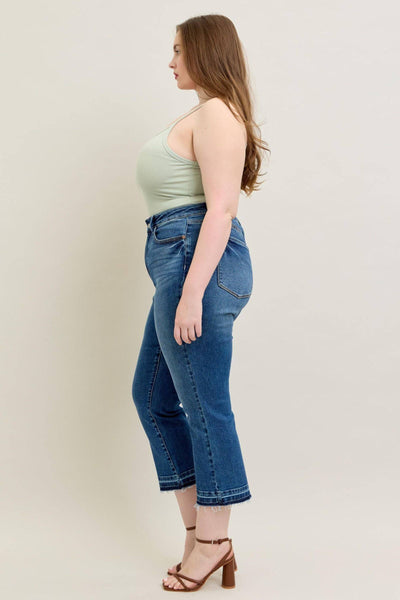 Judy Blue High Waist Vintage Wash Release Hem Kick Flare Denim Jeans 88981-Jeans-Sunshine and Wine Boutique