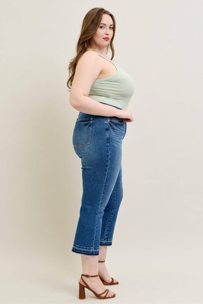 Judy Blue High Waist Vintage Wash Release Hem Kick Flare Denim Jeans 88981-Jeans-Sunshine and Wine Boutique