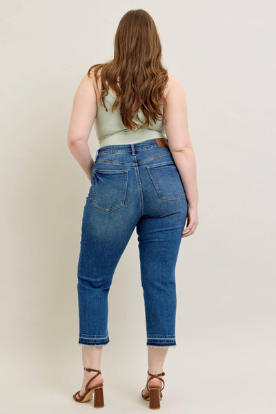 Judy Blue High Waist Vintage Wash Release Hem Kick Flare Denim Jeans 88981-Jeans-Sunshine and Wine Boutique