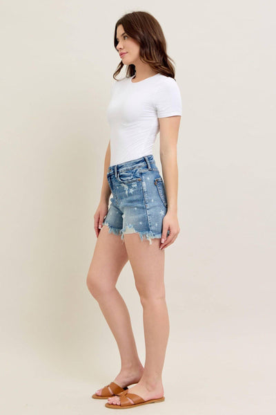 Judy Blue High Waist Star Print Cut Off Denim Short 150226-Shorts-Sunshine and Wine Boutique