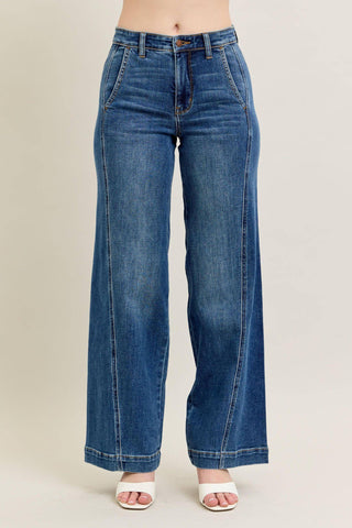 Judy Blue High Waist Trouser Wide Leg Denim Jeans 82656-Jeans-Sunshine and Wine Boutique