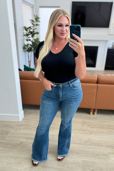 Judy Blue High Waist Control Top Frayed Hem Flare Jeans 88681 - Exclusive-Jeans-Sunshine and Wine Boutique