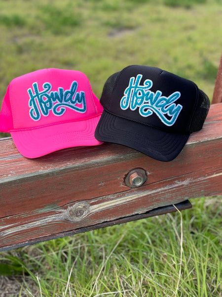 Texas True Threads Howdy in Turquoise Chenille Foam Trucker Cap - Exclusive-Hats-Sunshine and Wine Boutique