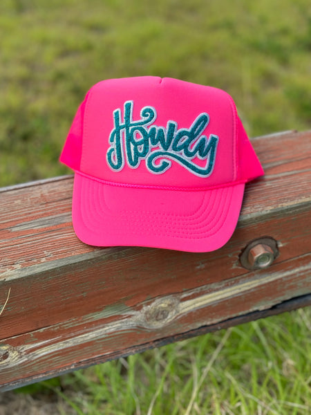 Texas True Threads Howdy in Turquoise Chenille Foam Trucker Cap - Exclusive-Hats-Sunshine and Wine Boutique