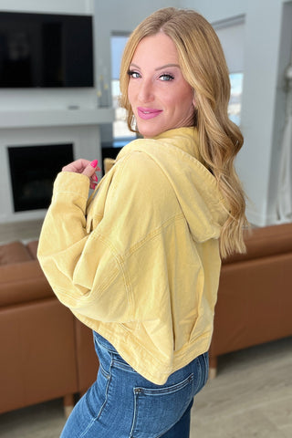 GeeGee Cropped Hooded Denim Jacket in Mustard