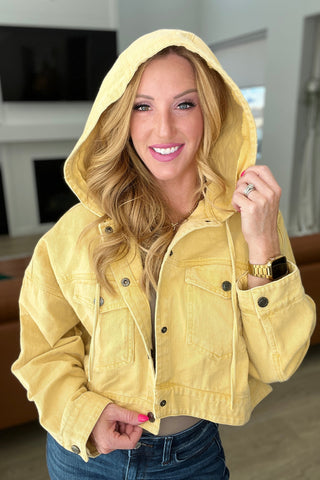 GeeGee Cropped Hooded Denim Jacket in Mustard