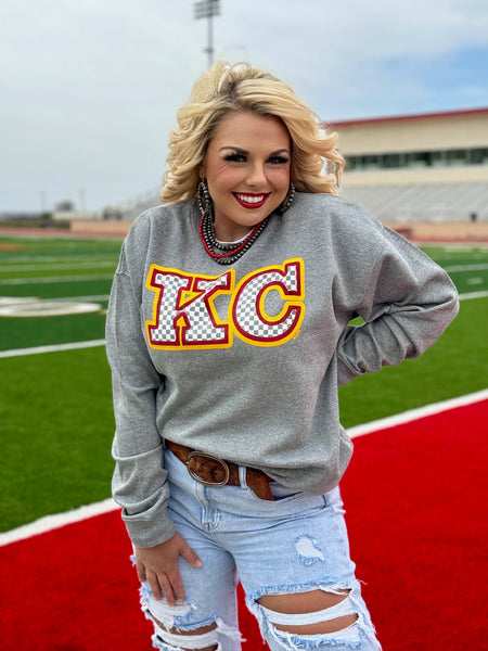 Texas True Threads KC Checkered Print Tee & Sweatshirt-Tees-Sunshine and Wine Boutique