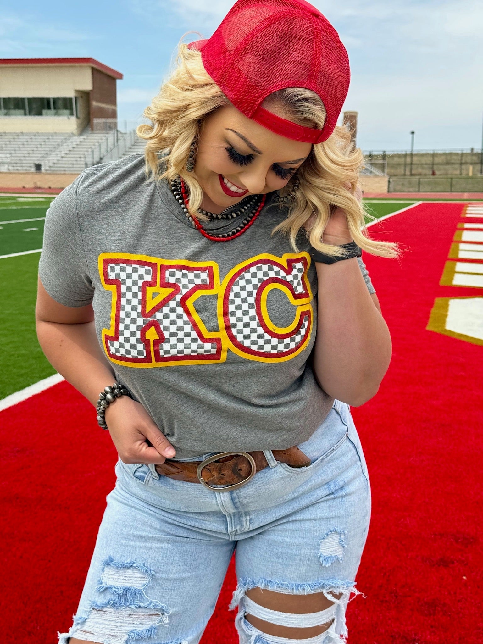 Texas True Threads KC Checkered Print Tee & Sweatshirt-Tees-Sunshine and Wine Boutique