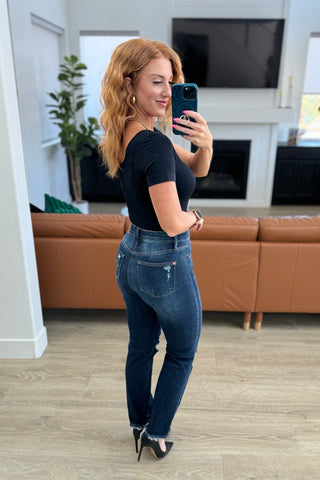 Judy Blue Montana High Rise Rigid Magic Distressed Straight Jeans - Exclusive