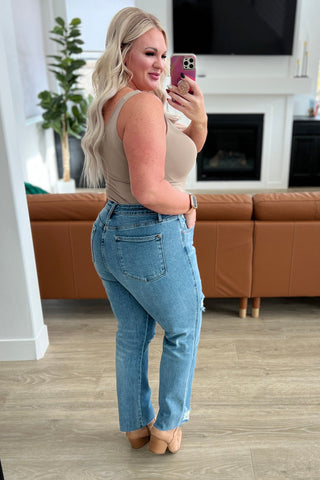 Judy Blue Nora High Rise Rigid Magic Destroy Slim Straight Jeans - Exclusive