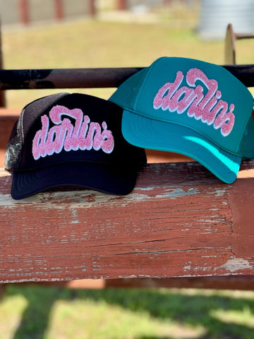 Texas True Threads Darlin' in Pink Chenille Foam Trucker Cap - Exclusive-Hats-Sunshine and Wine Boutique