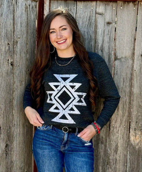 Texas True Threads Ringo Aztec White Ink Sweatshirt-Tees-Sunshine and Wine Boutique