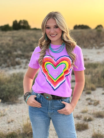 Texas True Threads Rainbow Heart I Love You Tee - Exclusive-Tees-Sunshine and Wine Boutique