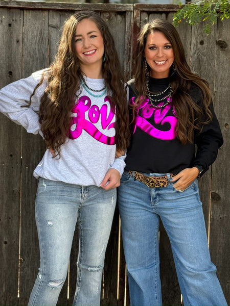 Texas True Threads Love in Metallic Pink Puff Sweatshirt-Tees-Sunshine and Wine Boutique