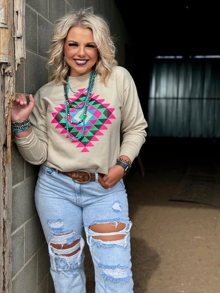 Texas True Threads Ryanne's Neon Aztec Sweatshirt-Tees-Sunshine and Wine Boutique