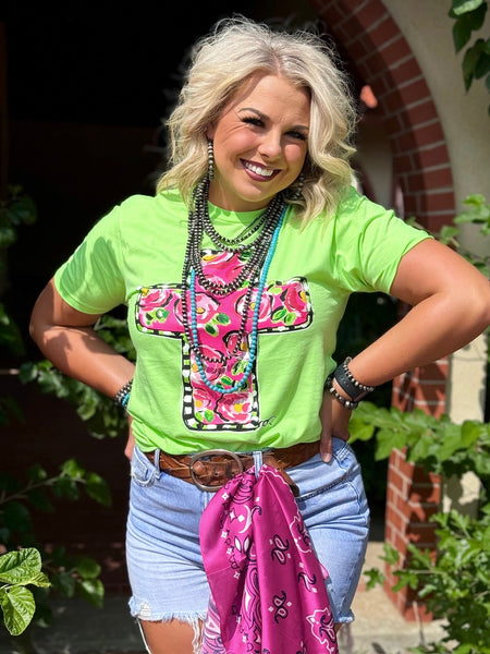 Texas True Threads Callie Ann Stelter Pink Floral Cross Tee - Exclusive-Tees-Sunshine and Wine Boutique