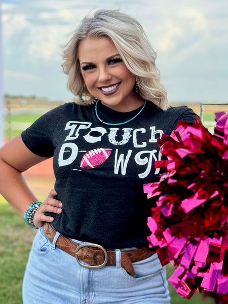 Texas True Threads Touchdown with Sequin Football Tee - Exclusive-Sunshine and Wine Boutique