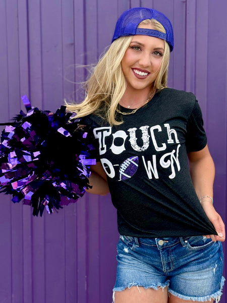 Texas True Threads Touchdown with Sequin Football Tee - Exclusive-Sunshine and Wine Boutique