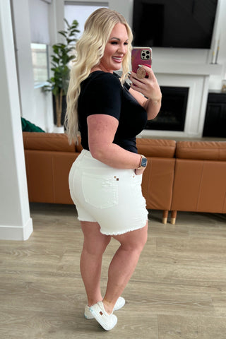Judy Blue Jessie High Rise Rigid Magic Cutoff Shorts in White - Exclusive
