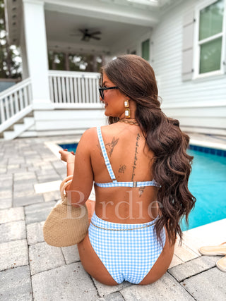 Birdie Blue Gingham Girl Two Piece Swimsuit Set