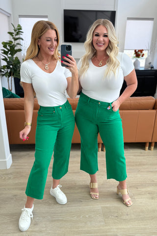 Judy Blue High Rise Control Top Wide Leg Crop Jeans in Kelly Green - Exclusive-Jeans-Sunshine and Wine Boutique