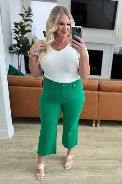 Judy Blue High Rise Control Top Wide Leg Crop Jeans in Kelly Green - Exclusive-Jeans-Sunshine and Wine Boutique