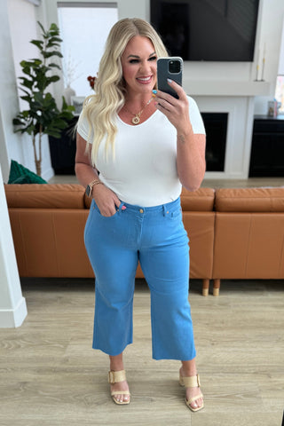 Judy Blue Lisa High Rise Control Top Wide Leg Crop Jeans in Sky Blue - Exclusive