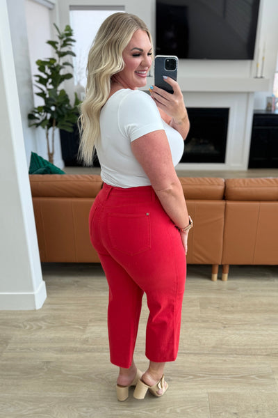 Judy Blue High Rise Control Top Wide Leg Crop Jeans in Red 88838 - Exclusive-Jeans-Sunshine and Wine Boutique