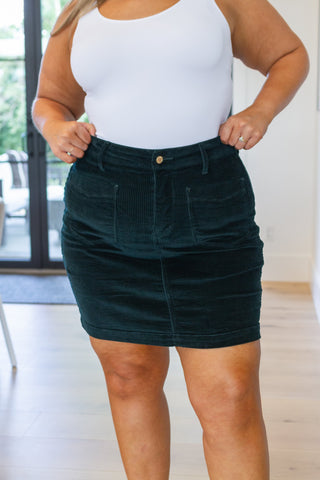 Judy Blue Melinda Corduroy Patch Pocket Skirt in Emerald - Exclusive