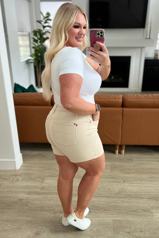 Judy Blue Greta High Rise Garment Dyed Shorts in Bone - Exclusive