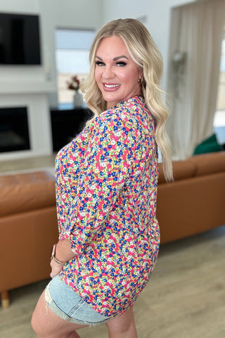 Dear Scarlett Lizzy Top in Coral Ditsy Floral