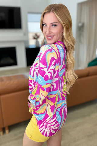 Dear Scarlett Lizzy Top in Magenta and Lime Palm