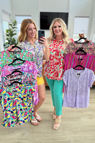 Dear Scarlett Lizzy Cap Sleeve Top in Purple and Hot Pink Watercolor