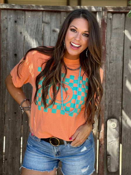 Texas True Threads Smiley Face in Turquoise Puff Ink-Tees-Sunshine and Wine Boutique