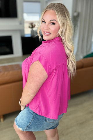 Andree By Unit Pleat Detail Button Up Blouse in Hot Pink